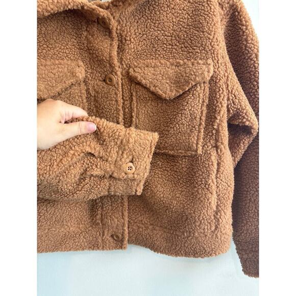 NWOT American Eagle Cropped Teddy Sherpa Jacket Brown Size XS - Picture 6 of 8